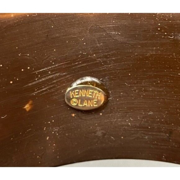 Signed Kenneth Lane Bangle Bracelet 1.5" Wide Inlaid Burled Chunky Wood 8" LOOK - Picture 4 of 15